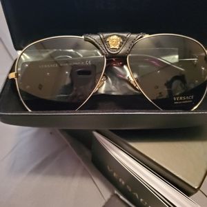 Versace Black/Gold Aviator Sunglasses